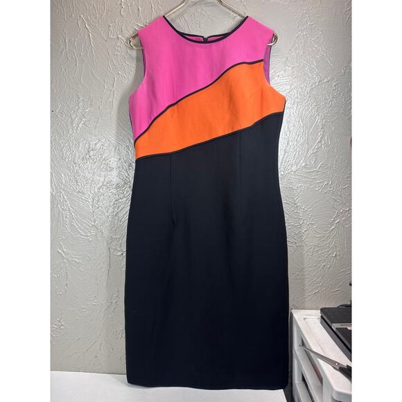 Studio I Womens Colorblock Black Sheath Dress Casual Career Formal Knee Size 10 - Picture 1 of 8